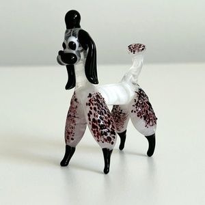 Art Glass Lampwork  2.5" Poodle Black White Retro 50's Look